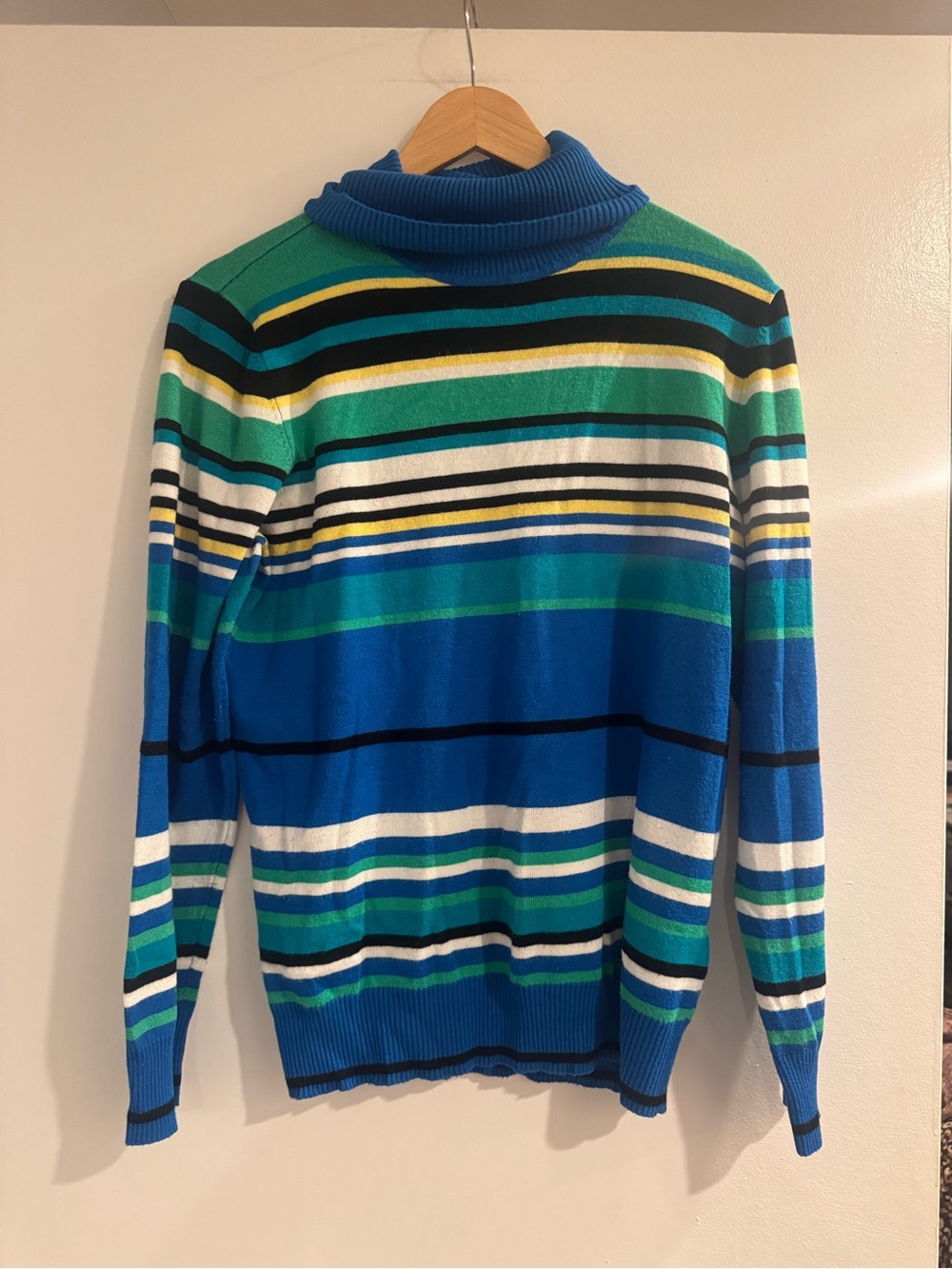 Joseph A Women’s Blue Green White Striped Turtleneck Sweater Large